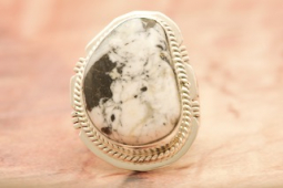 Genuine White Buffalo Turquoise Sterling Silver Navajo  Ring